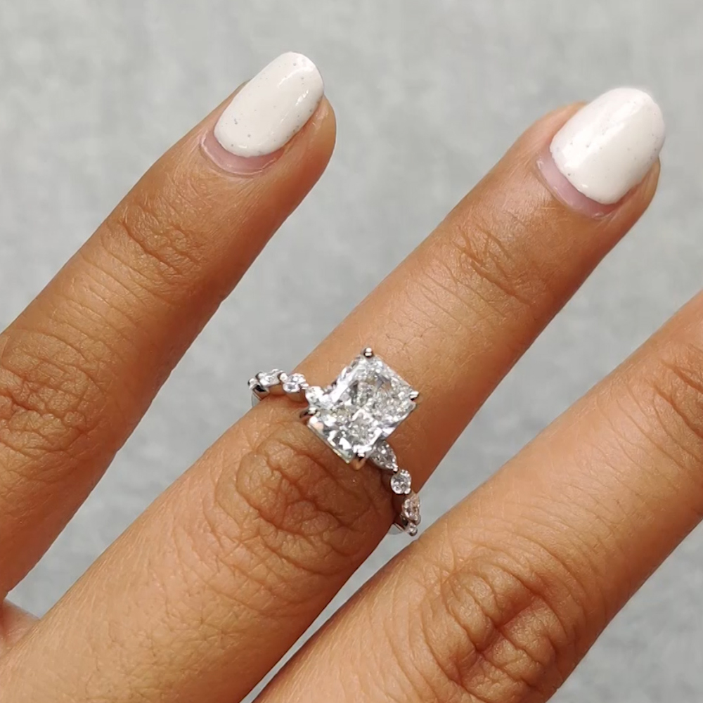 14k White Gold Radiant Cut Lab Created 2 Ct Diamond Womens Halo Engagement  Ring