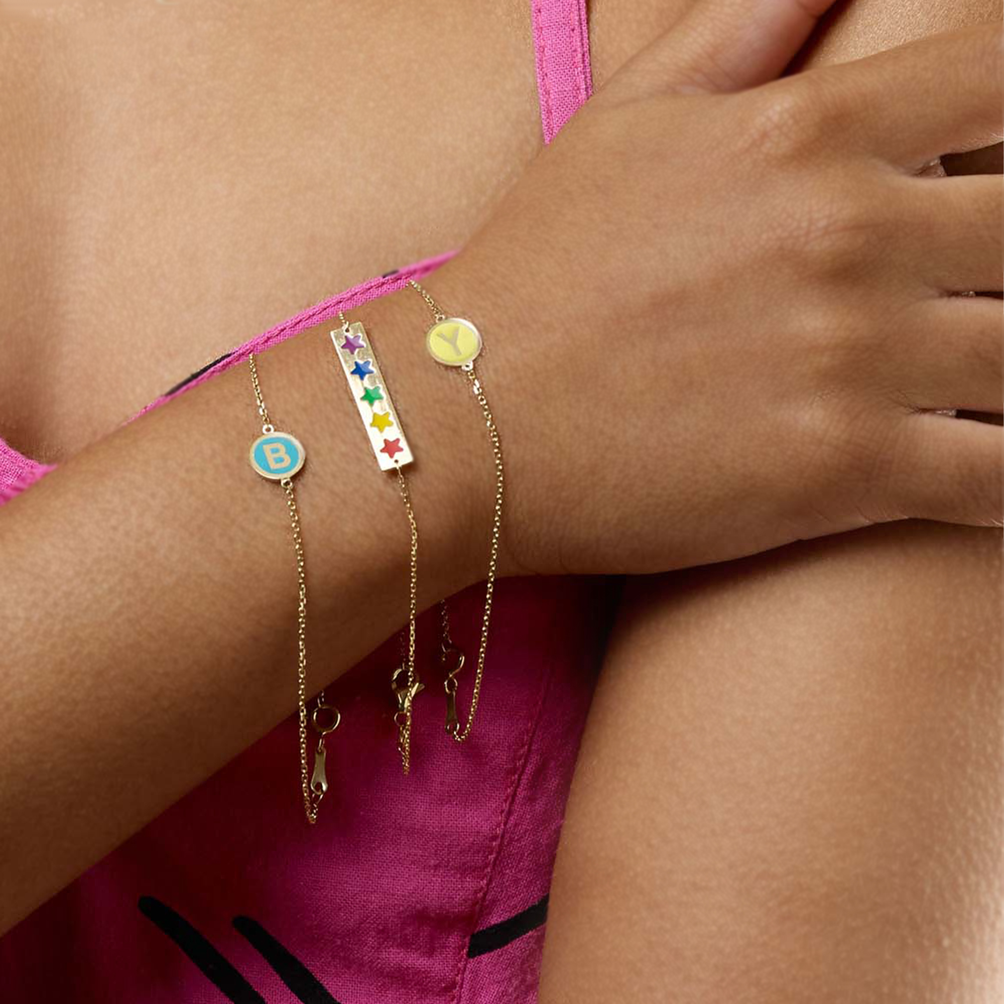 Pink Star Bracelet - Yellow Gold