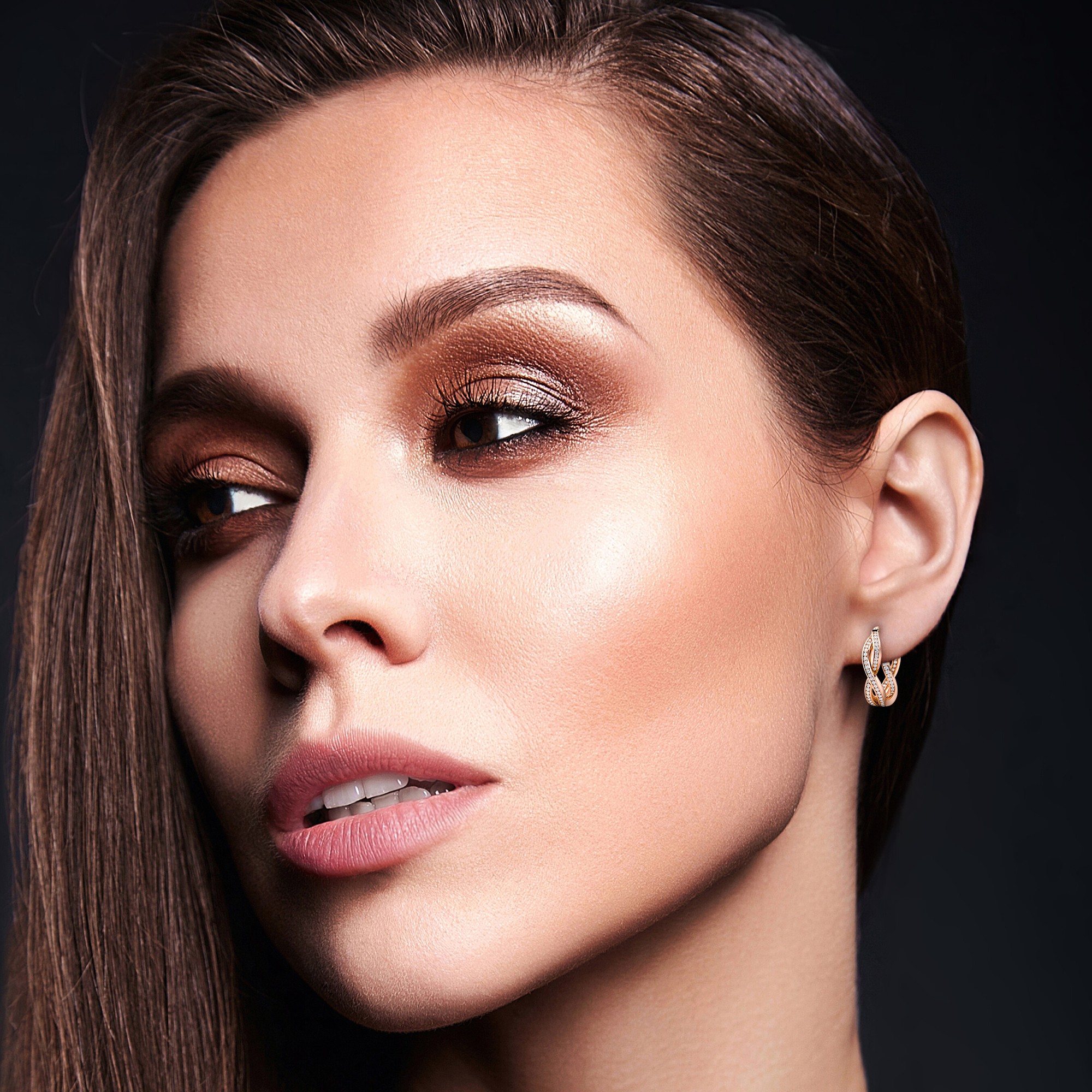 Pave Infinity Diamond Hoop Earrings with 14K Rose Gold White Diamond