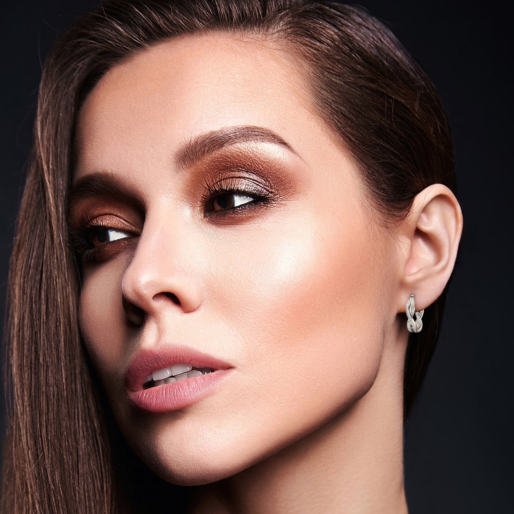 Pave Infinity Diamond Hoop Earrings with 14K White Gold White Diamond