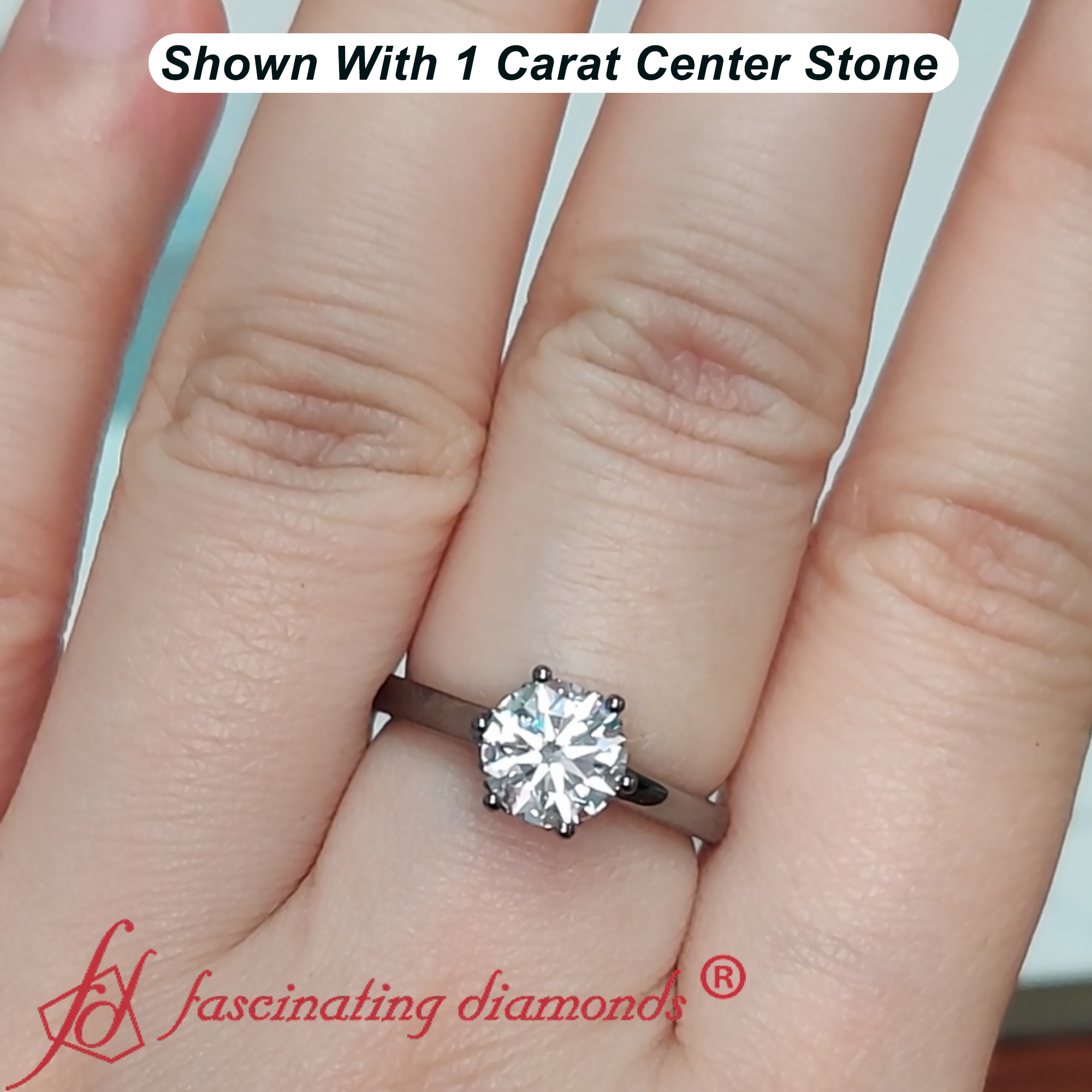 Round Shaped Prong Studded Diamond Ring with White Diamond in 14K Black Gold