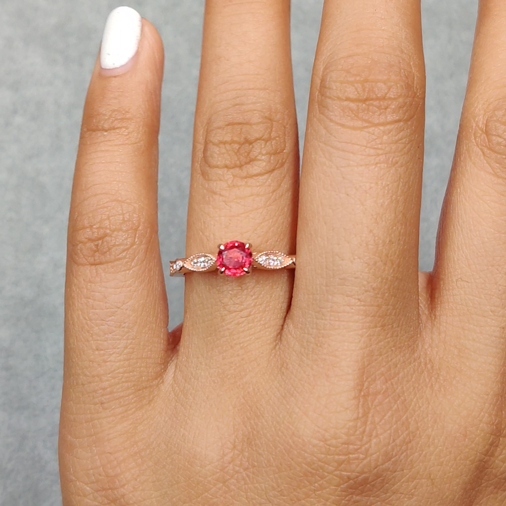 Vintage Cathedral Ruby Engagement Ring In 14K Rose Gold