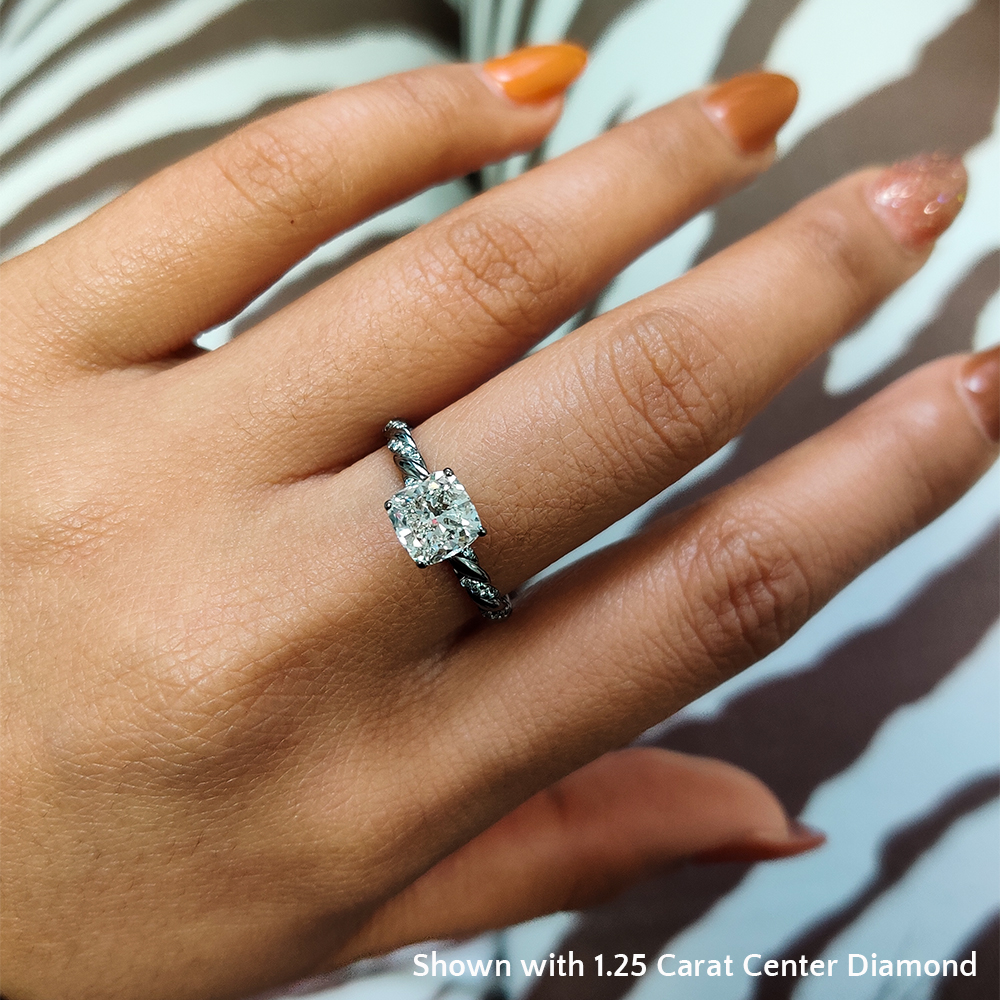 White Gold Twisted Rope and Diamond Halo Engagement Ring | The Ring Austin  | Round Rock, TX