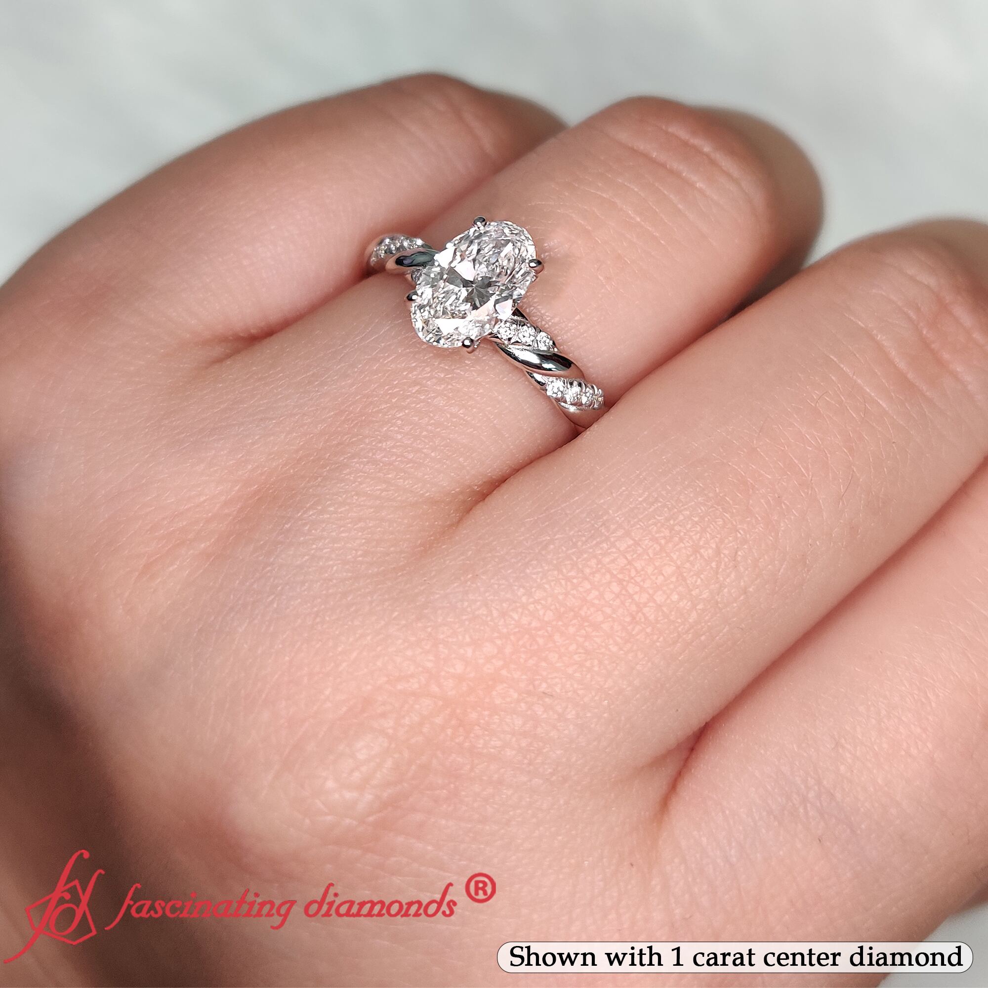 14k White Gold Blue & White Diamond Round and Marquise-Style Anniversary Ring