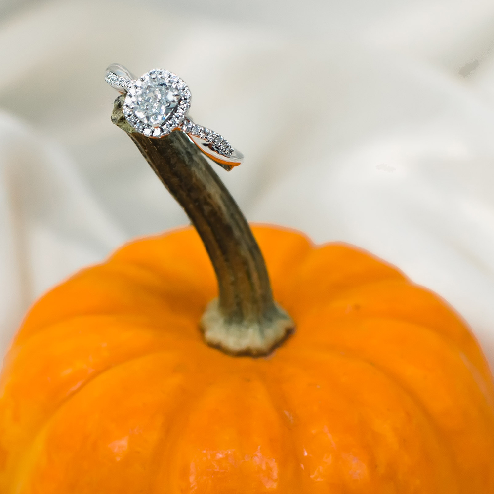 Vine Cushion Halo Diamond Engagement Ring In 18K White Gold