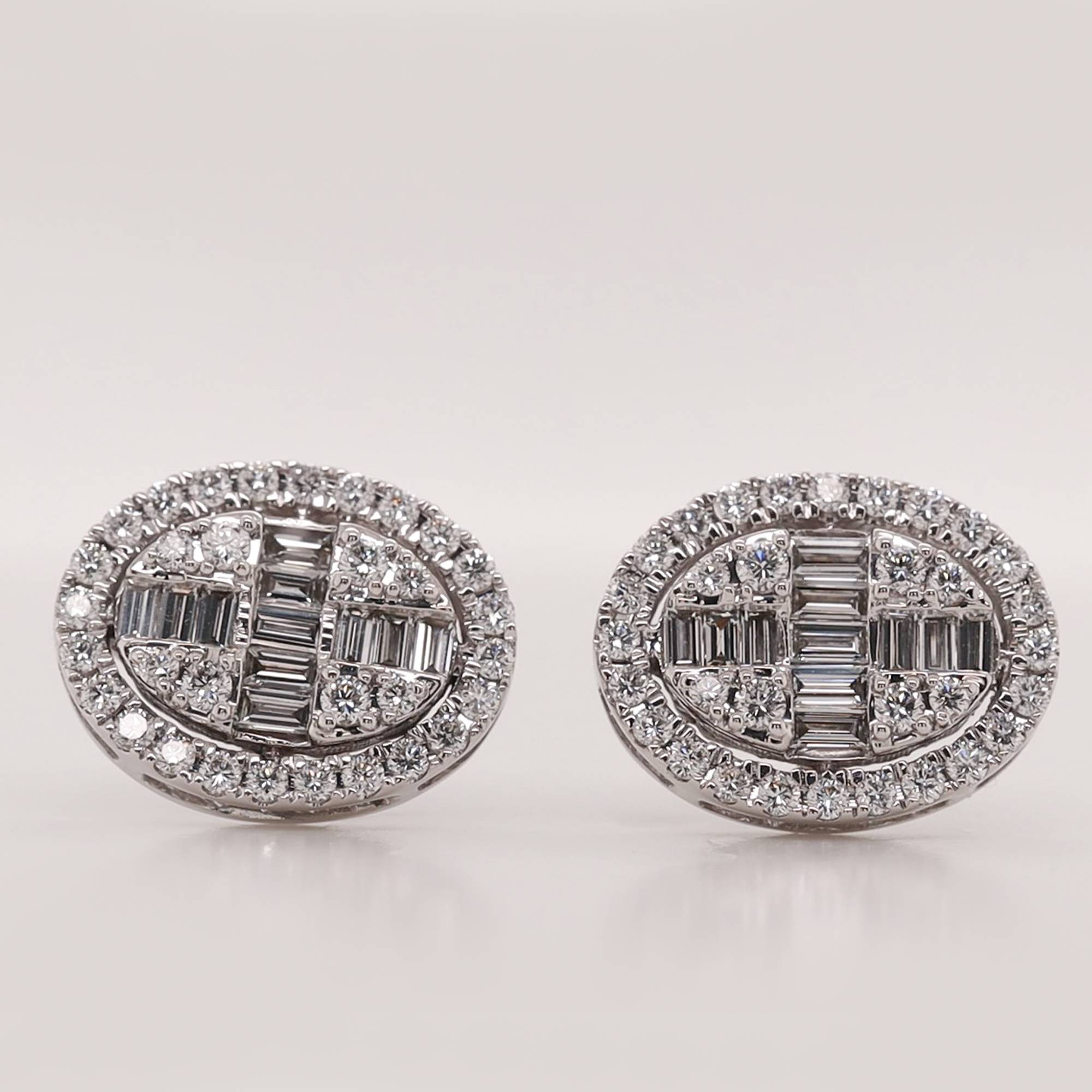 Oval Shaped Cluster Lab Diamond Stud Earrings with 14K White Gold White Diamond