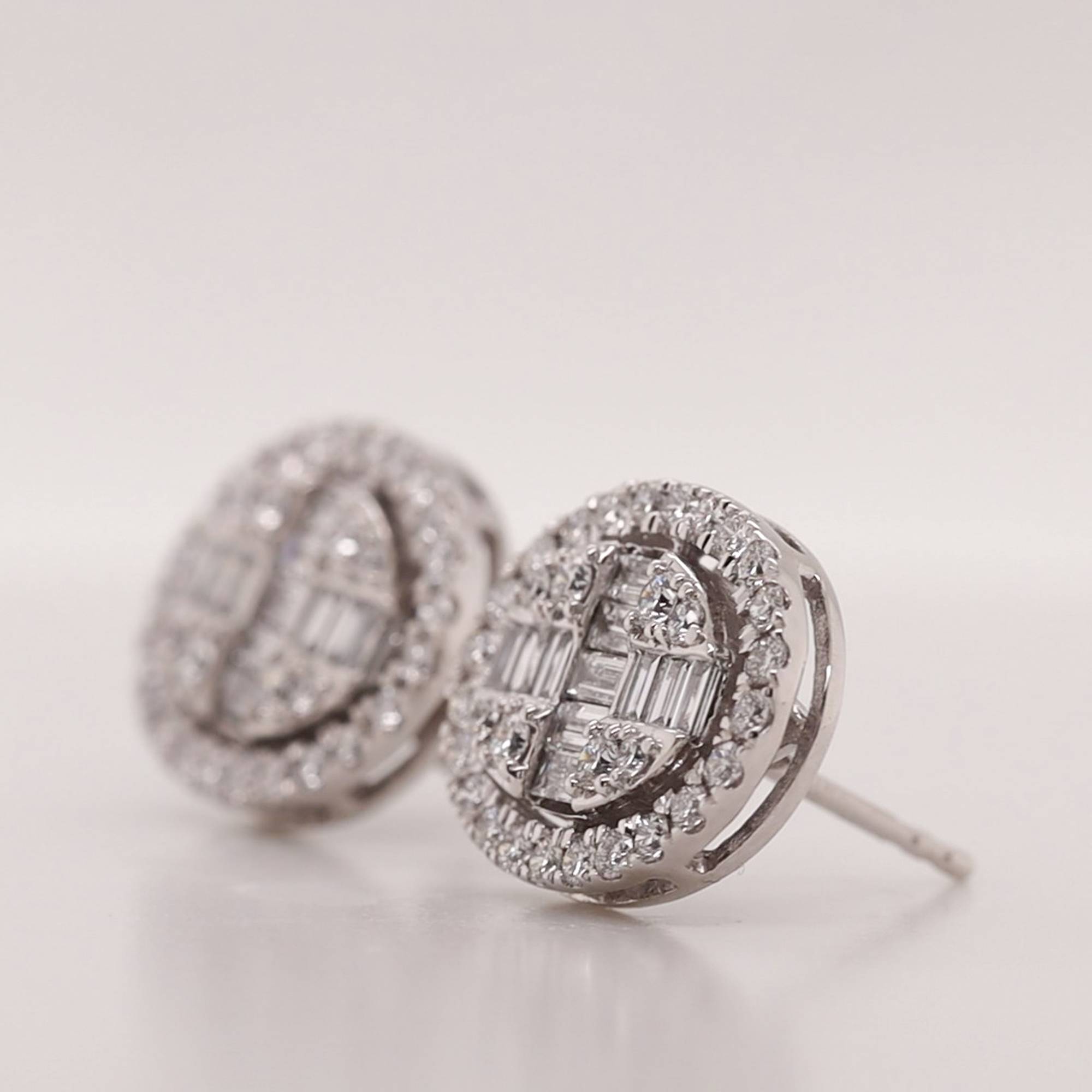 Oval Shaped Cluster Lab Diamond Stud Earrings with 14K White Gold White Diamond