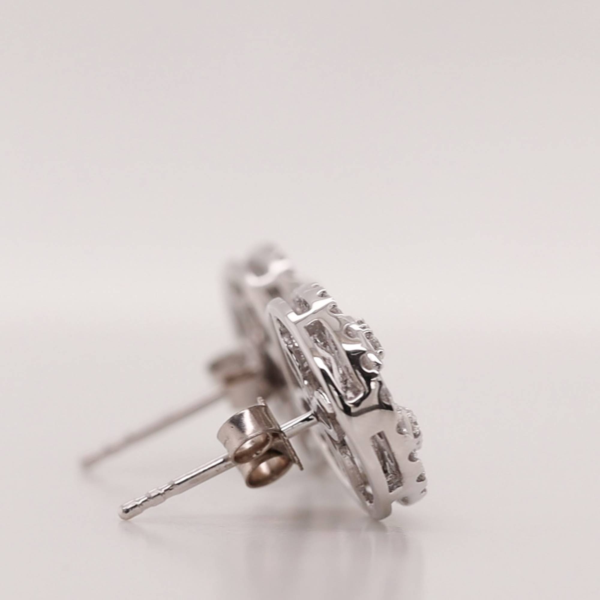 Oval Shaped Cluster Lab Diamond Stud Earrings with 14K White Gold White Diamond