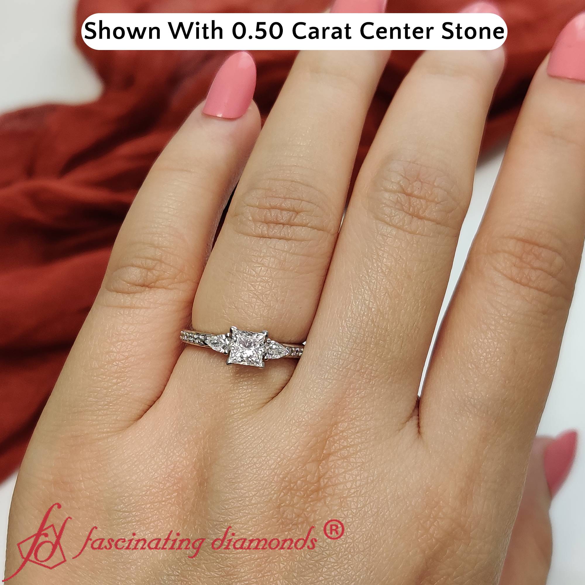 0.50 Ct Princess Cut 3 Stone Engagement Ring with 14K White Gold White Diamond