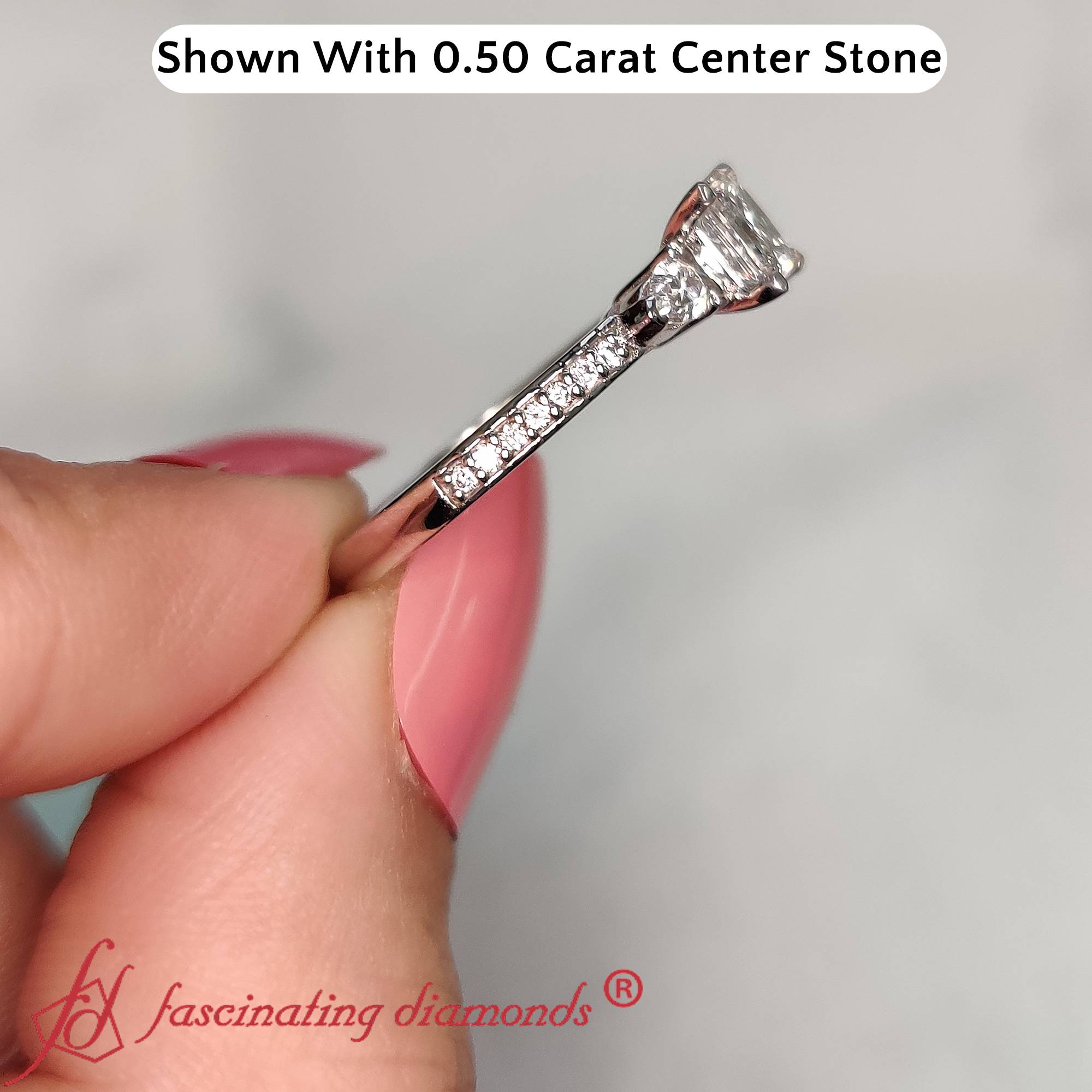 0.50 Ct Princess Cut 3 Stone Engagement Ring with 14K White Gold White Diamond