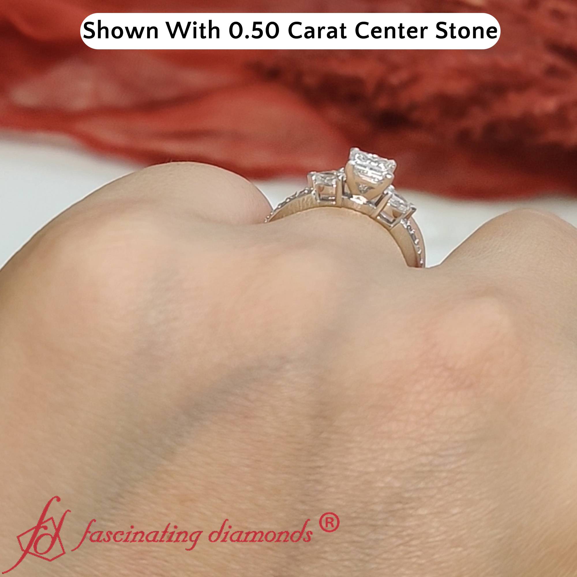 0.50 Ct Princess Cut 3 Stone Engagement Ring with 14K White Gold White Diamond