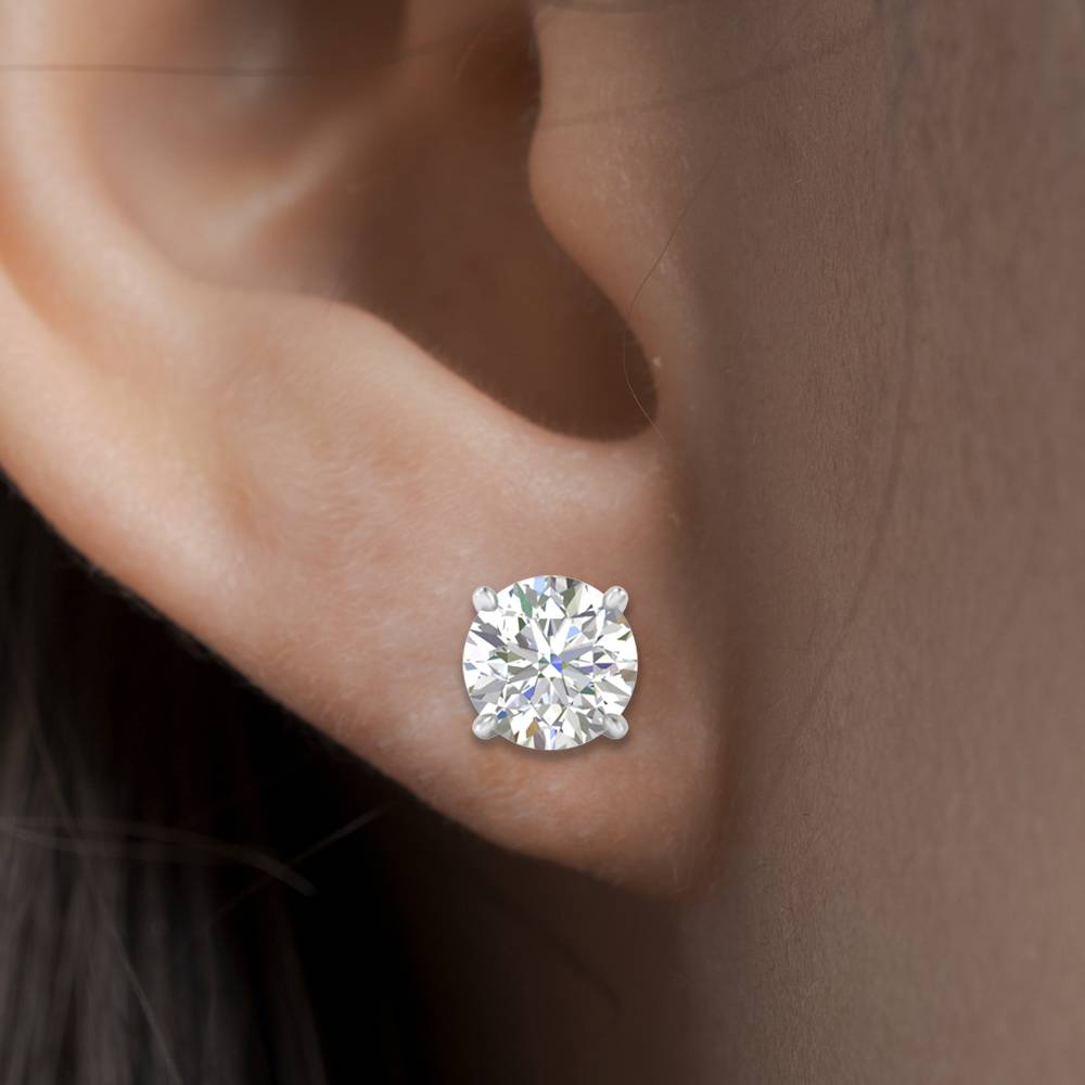 Semi Mount Shaped Round Cut Diamond Earring 3 Carat with White Diamond 14K White Gold