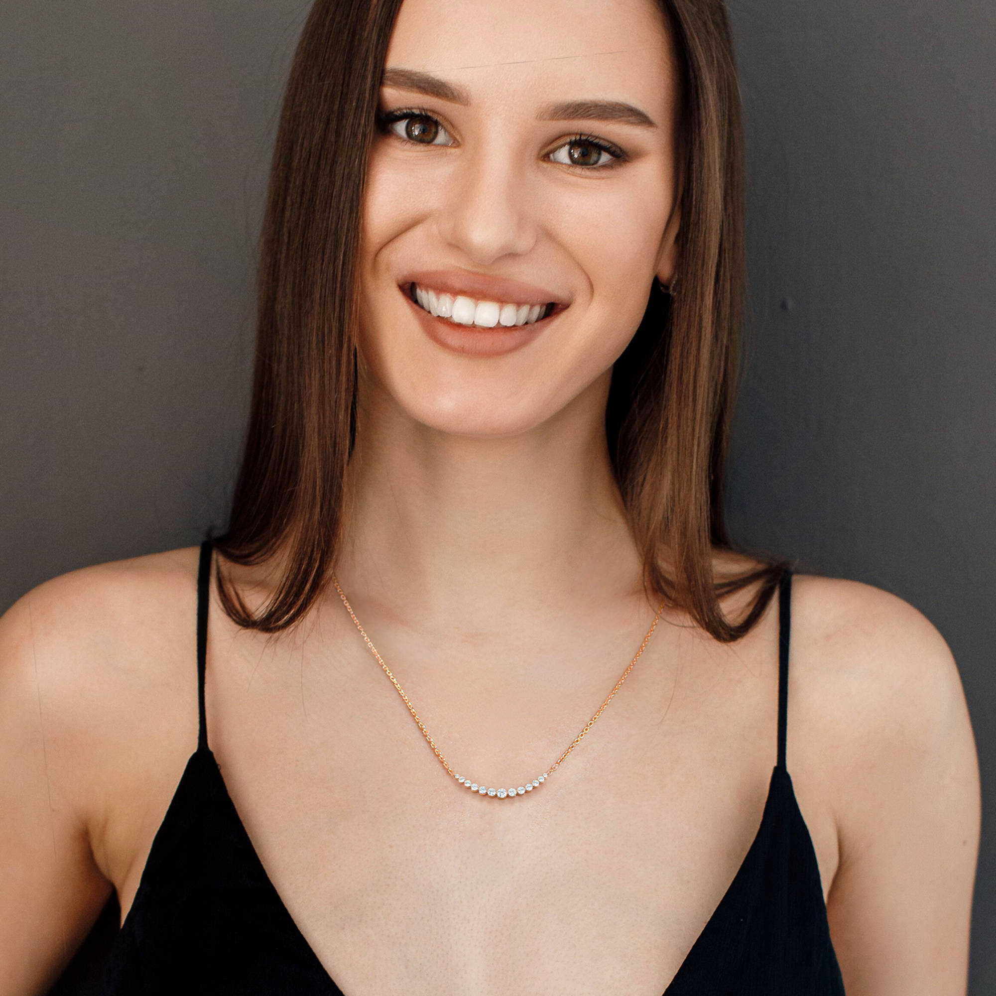 Graduated Diamond Fixed Smile Necklace with 14K Rose Gold White Diamond
