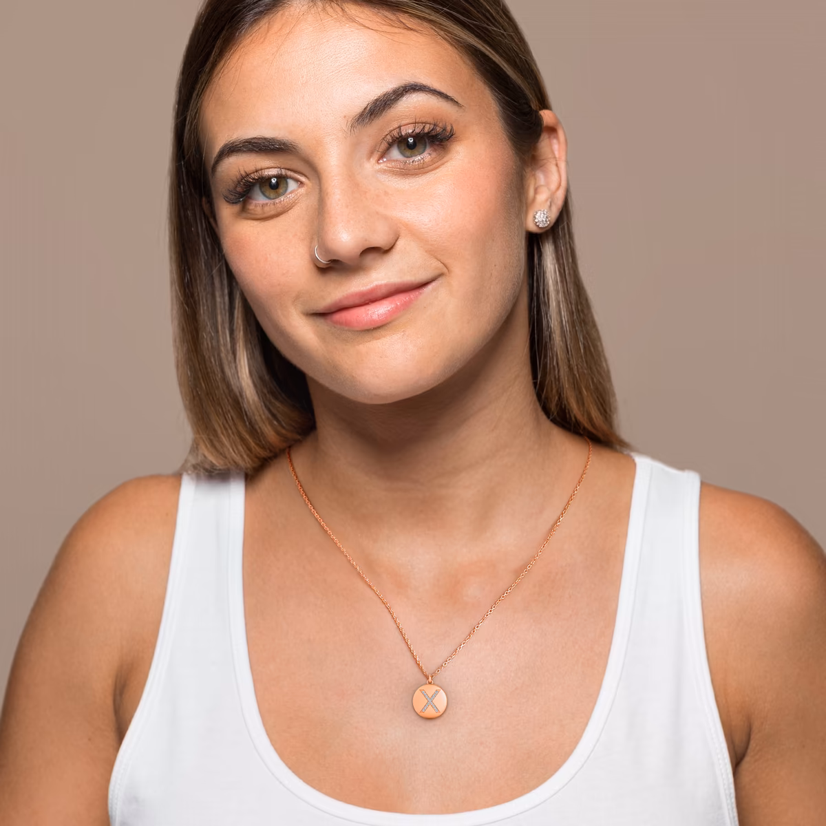 Capital Letter Initial X Diamond Charm Pendant with 14K Rose Gold White Diamond