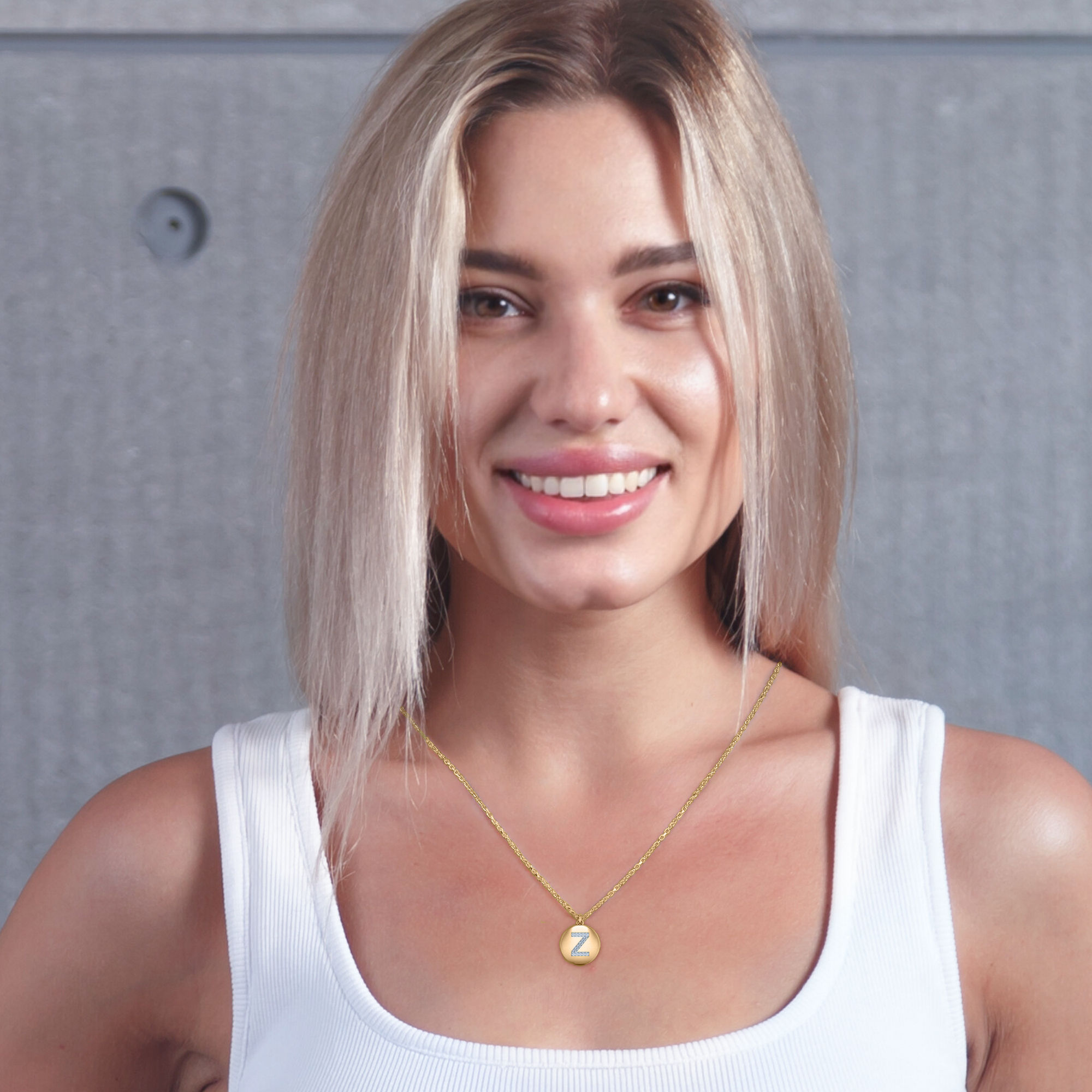 Diamond Accent Letter Z Disc Pendant with 14K Yellow Gold White Diamond