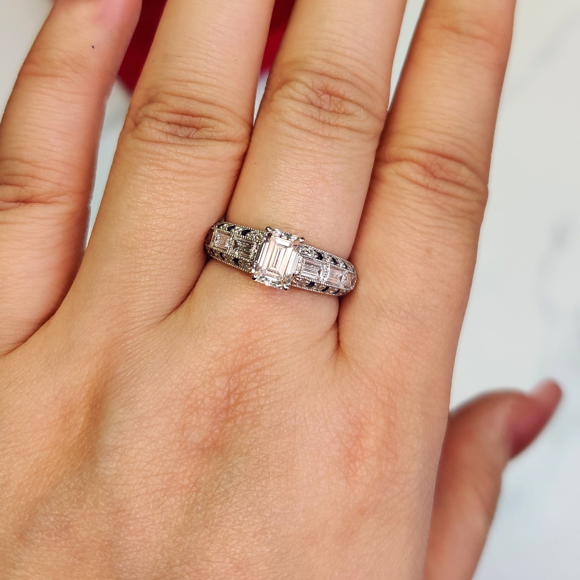 Edwardian Emerald Cut Diamond Vintage Engagement Ring