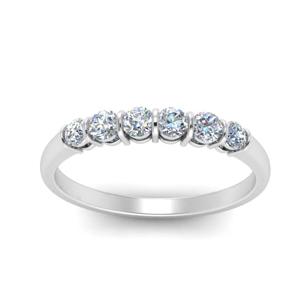 Bar Set Round Diamond Wedding Band with 14K White Gold White Diamond