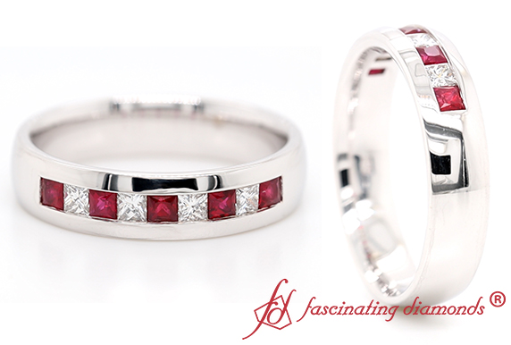 Diamond Mens Band With Ruby
