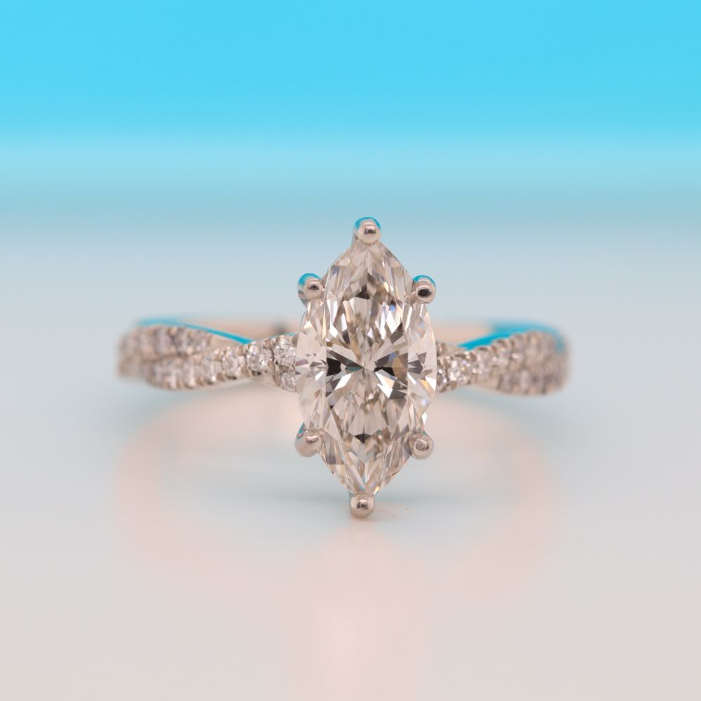 Marquise Cut Twisted Vine Lab Diamond Engagement Ring For Women In 950