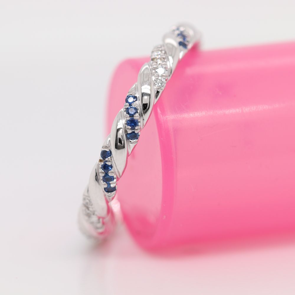 Twisted Vine Diamond Wedding Band With Sapphire In 18K White Gold