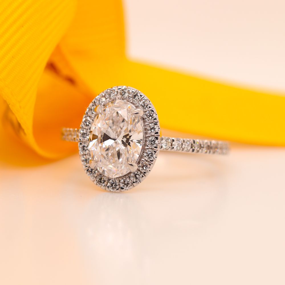 Oval Shaped Simple Oval Shape Halo Ring with White Diamond in 14K White Gold