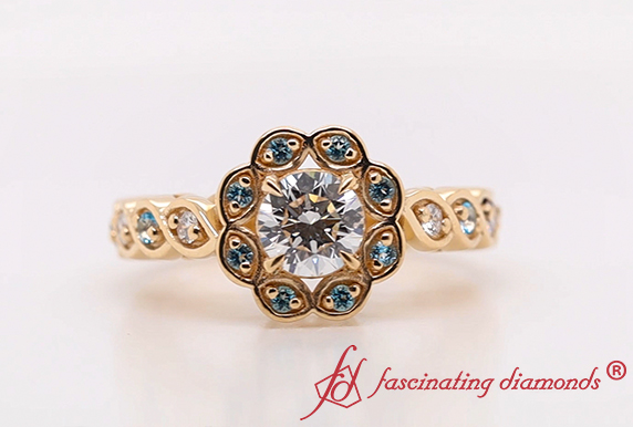 Flower Halo Pave Diamond Ring