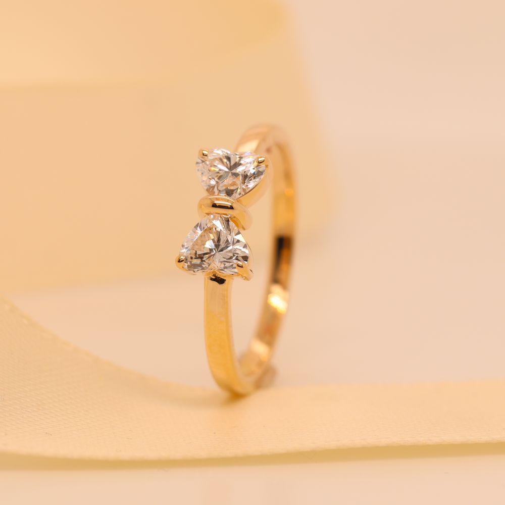 Simple 2 Heart diamond Promise Ring In 14K Yellow Gold | Fascinating ...