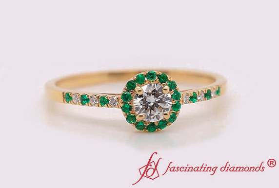 0.33 Carat ctw 14k Gold Oval Green Emerald & Diamond Accent 3 Three Split Shank Promise Fashion Ring