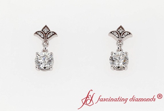 Round Drop Antique Design Diamond Earring