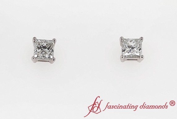 One Carat Princess Cut Diamond Earring