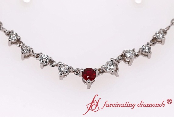 Graduated Diamond Necklace With Ruby