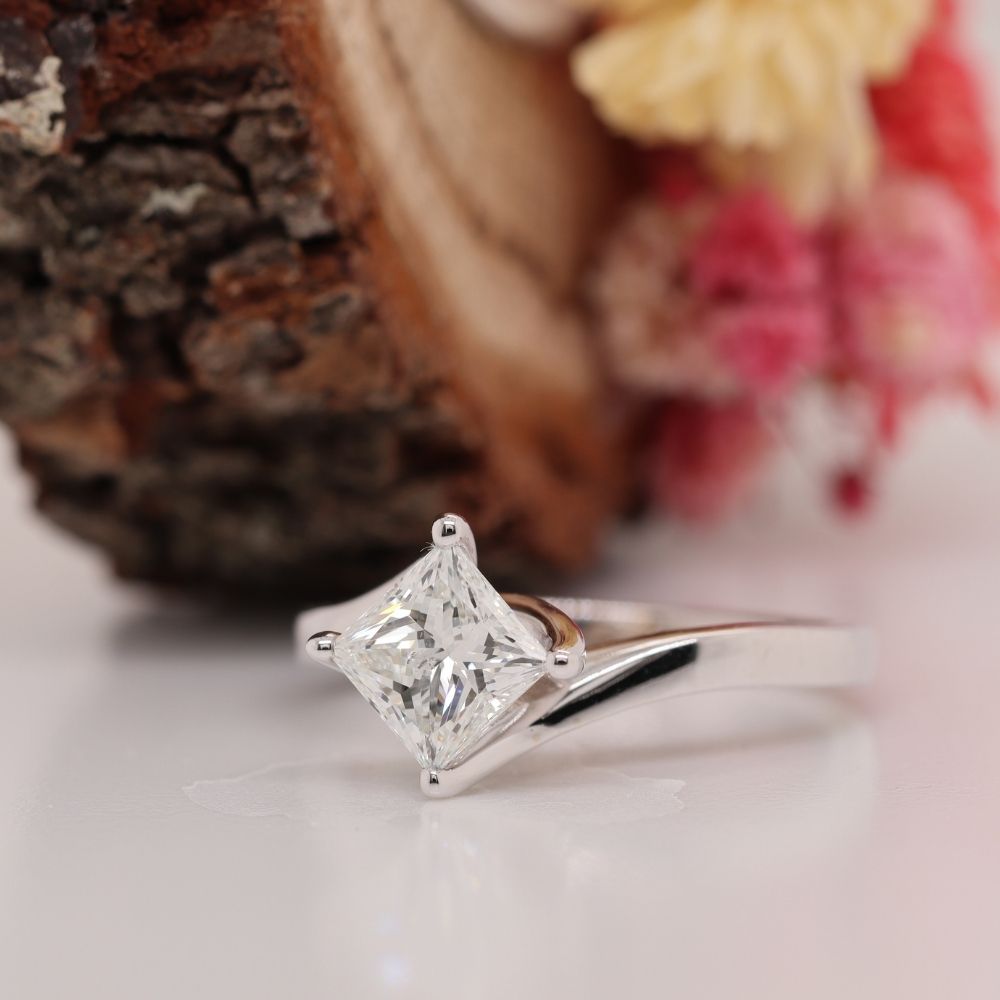 Kite Set Swirl Diamond Princess Cut Engagement Ring In 950 Platinum