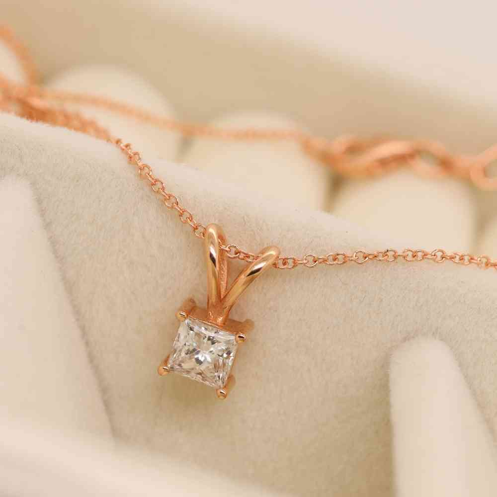0.5 Ct. Diamond Princess Cut Solitaire Necklace In 18K Rose Gold
