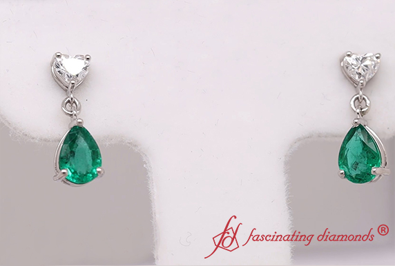 Heart Stud Teardrop Emerald Earring