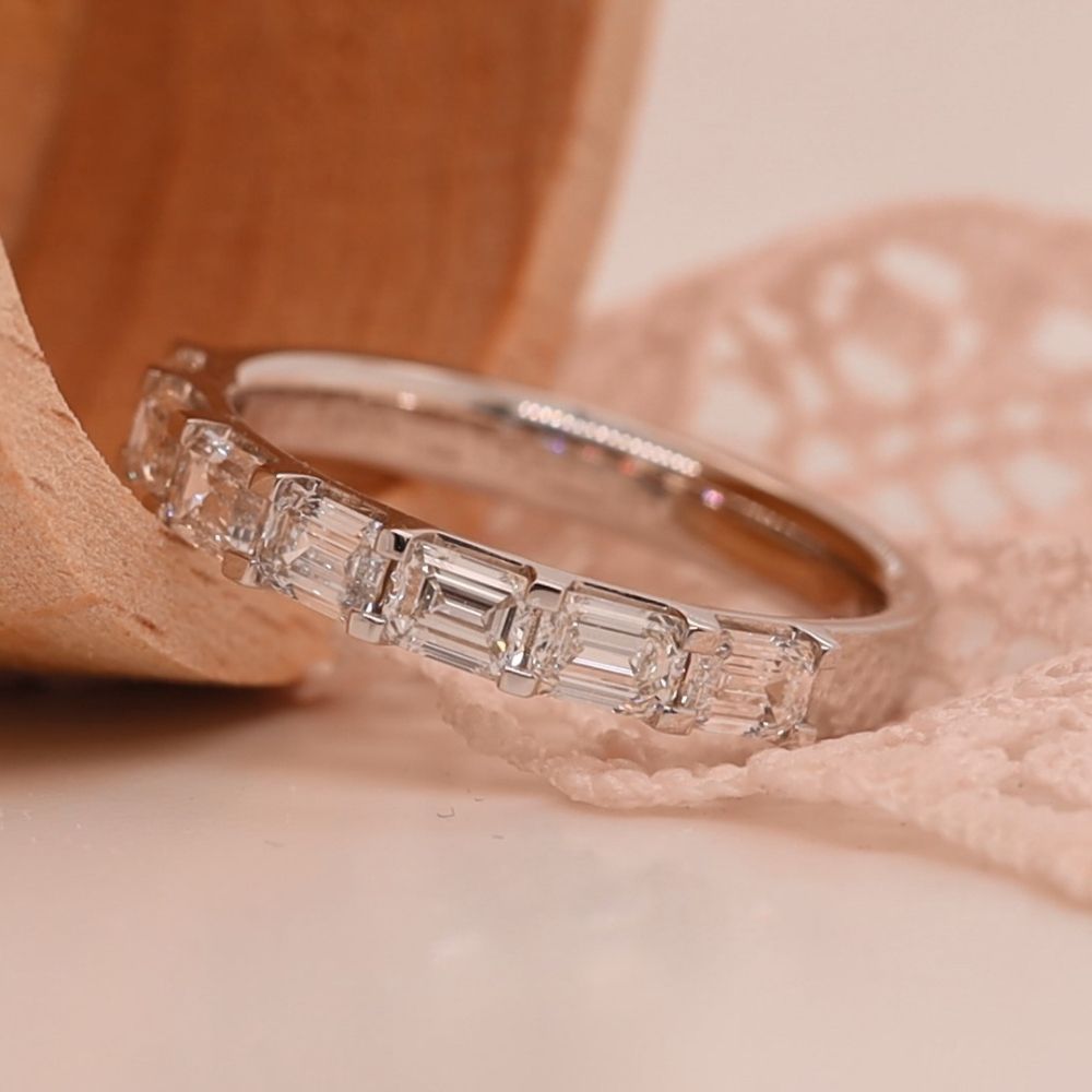 Stacking Emerald Cut Half Eternity Band In 14K White Gold