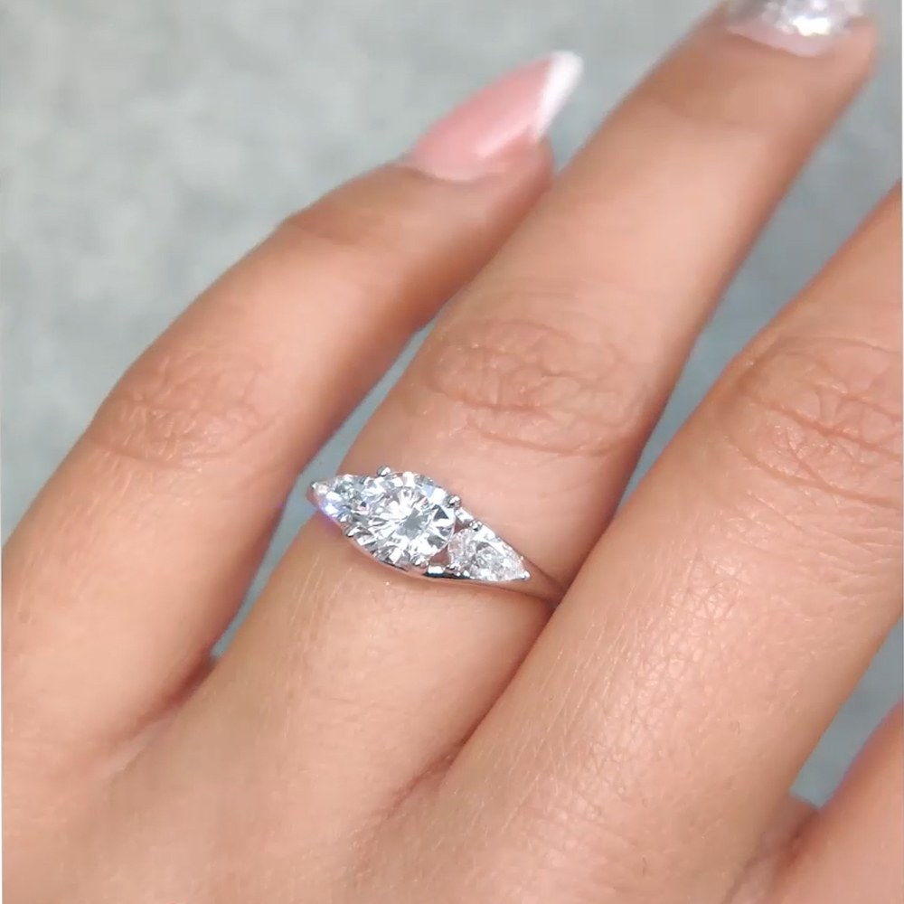 3 Stone Trellis Engagement Ring In 18K White Gold
