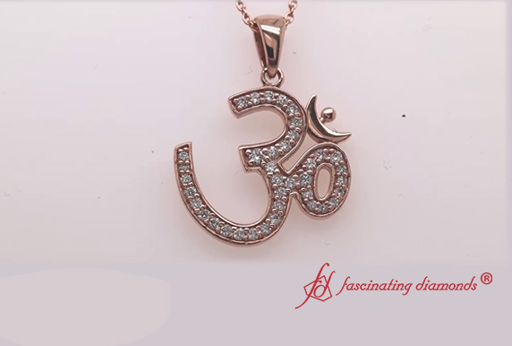 Diamond Om Pendant In 14K Yellow Gold 