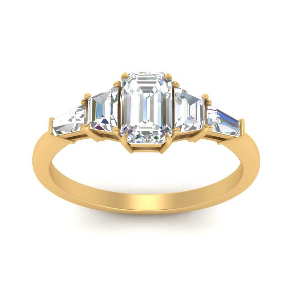 Emerald Cut 5 Stone Trapezoid Diamond Ring In 14K Yellow Gold ...