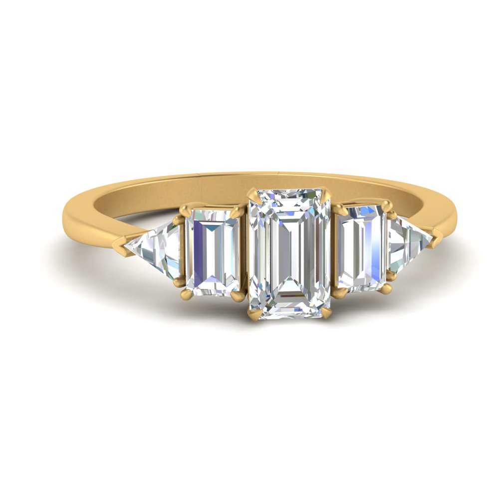 Emerald Cut 5 Stone Trillion Diamond Ring In 14K Yellow Gold ...