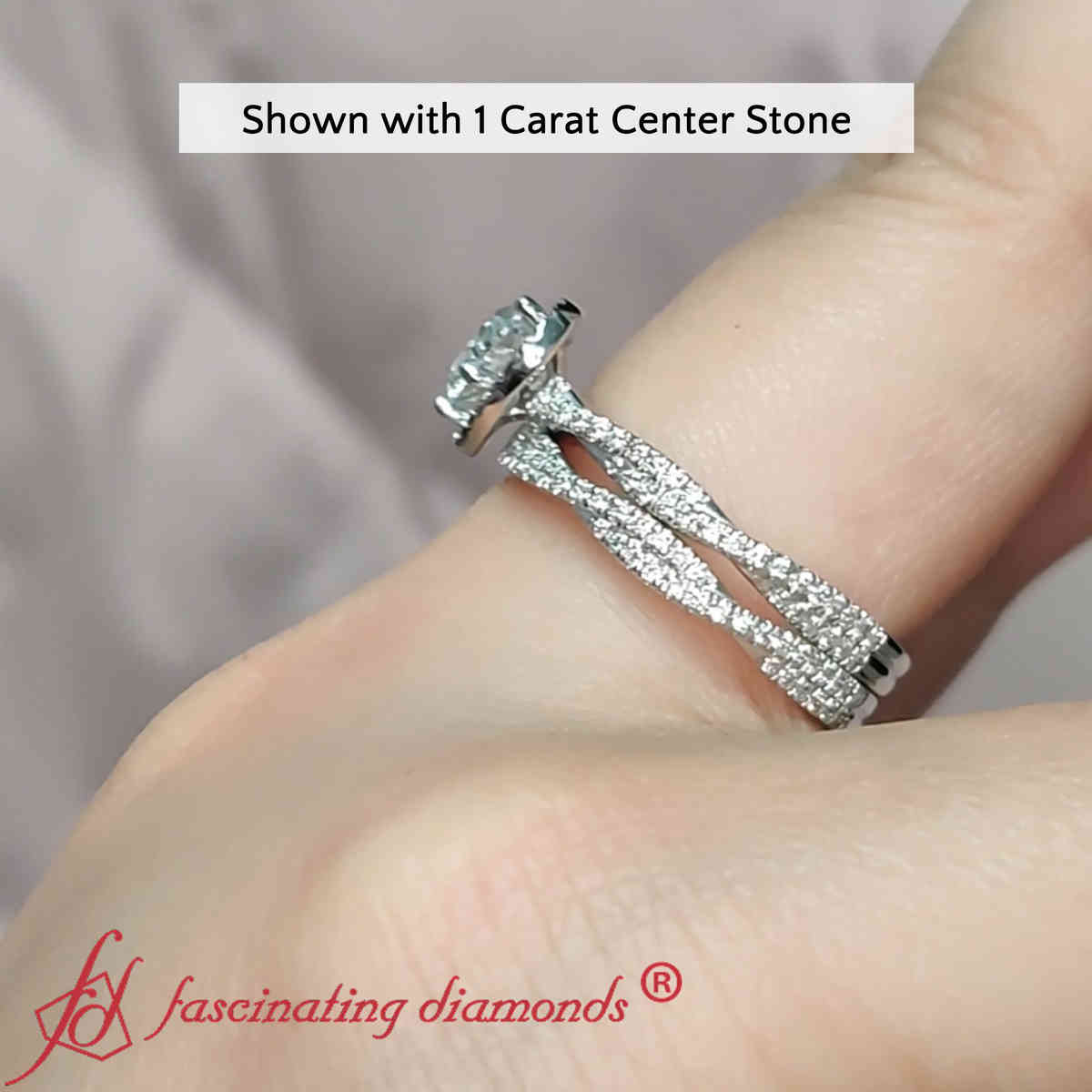 Heart Shaped Lab Diamond Twisted Engagement Ring Set with 14K White Gold White Diamond