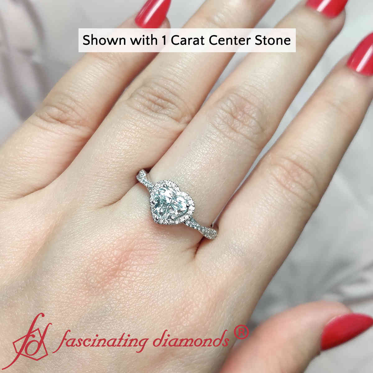 Heart Shaped Luxe Vine HaloTwisted Engagement Ring with White Diamond in 14K White Gold