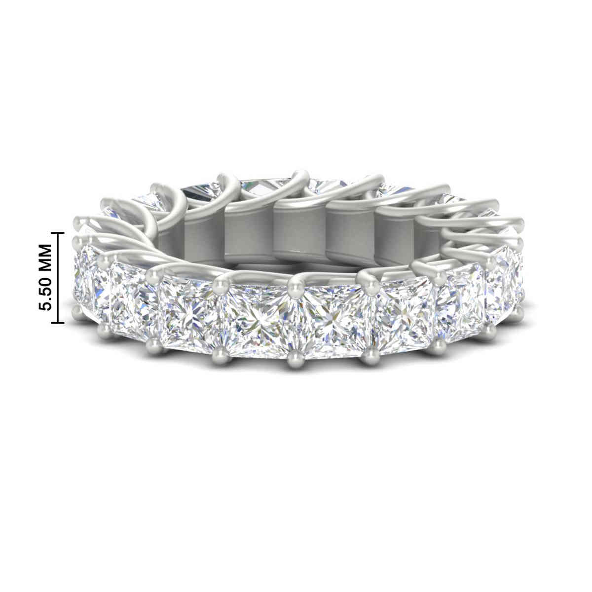 10 Carat Princess Cut Eternity Ring Band with 14K White Gold White Diamond