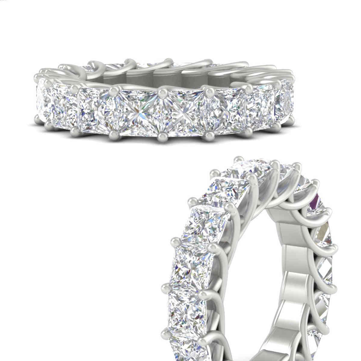 10 Carat Princess Cut Eternity Ring Band with 14K White Gold White Diamond