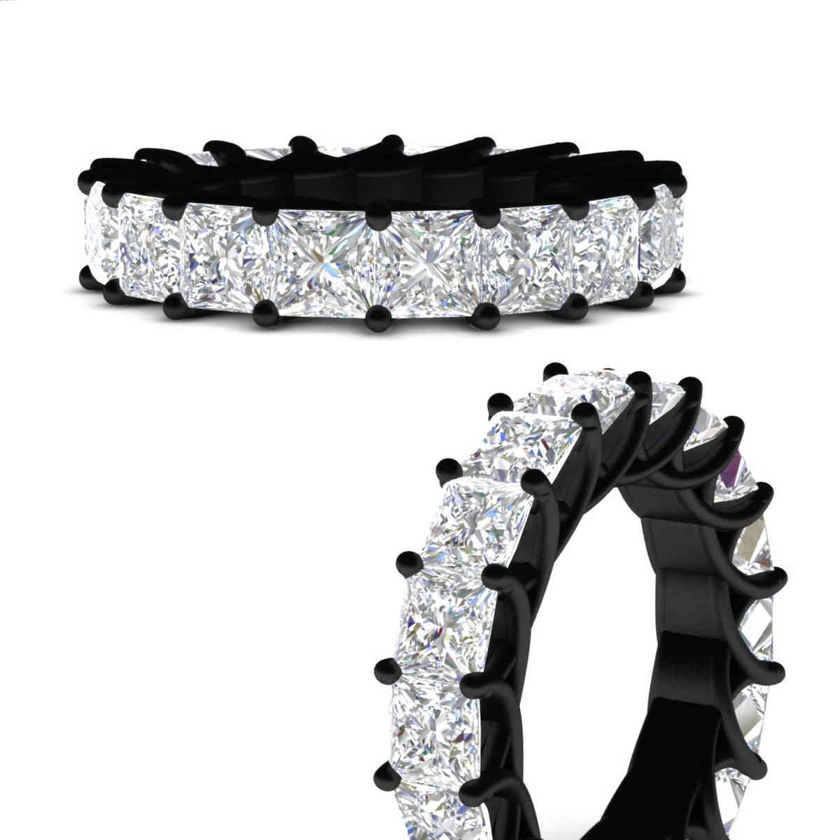 10 Carat Princess Cut Eternity Black Gold Band with 14K Black Gold White Diamond