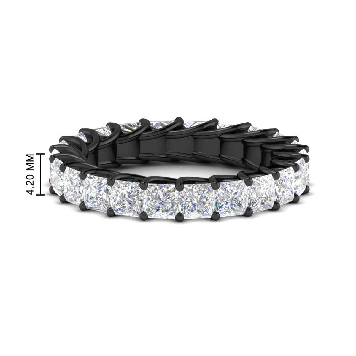Women Black Wedding Band Princess Cut 3 Carat with 14K Black Gold White Diamond