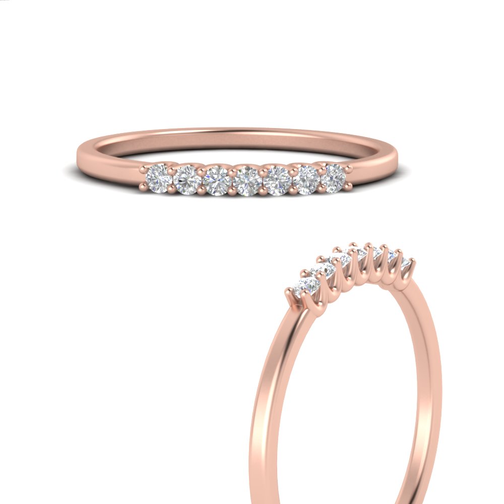 0.10 Ct. Thin Round Diamond Anniversary Band with 14K Rose Gold White Diamond