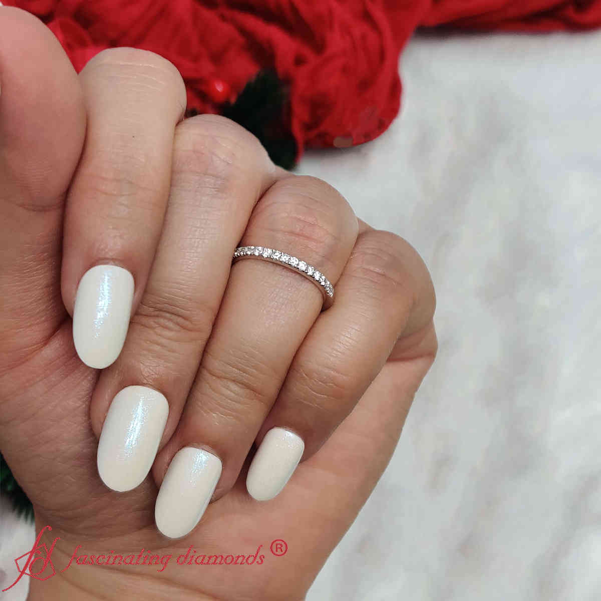 Three Fourth Way Stackable Wedding Ring with 14K White Gold White Diamond