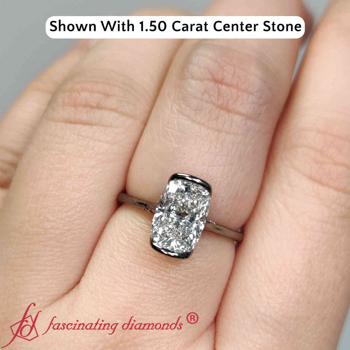 1.50 Carat Cushion Lab Diamond Black Ring with 14K Black Gold White Diamond