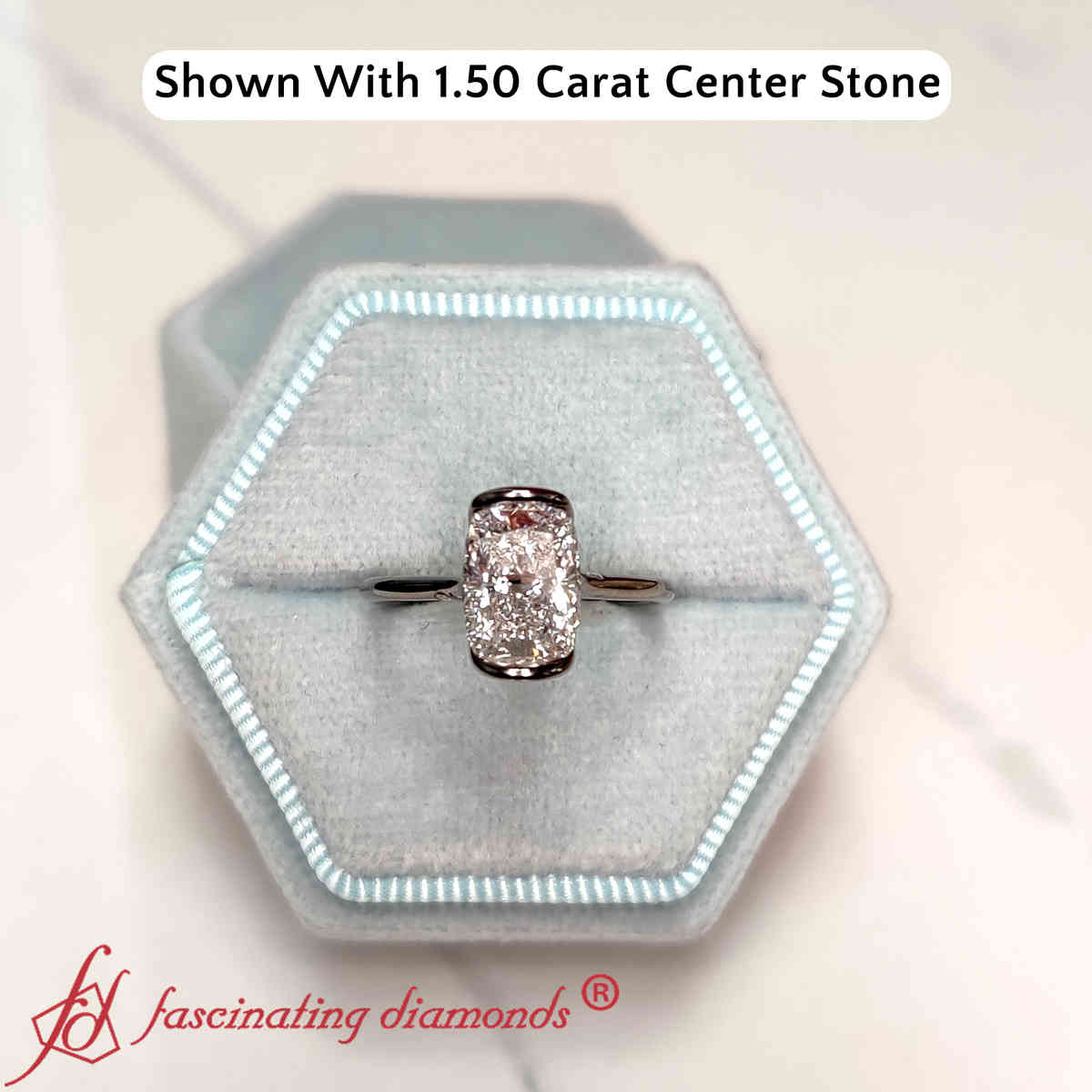 1.50 Carat Cushion Lab Diamond Black Ring with 14K Black Gold White Diamond