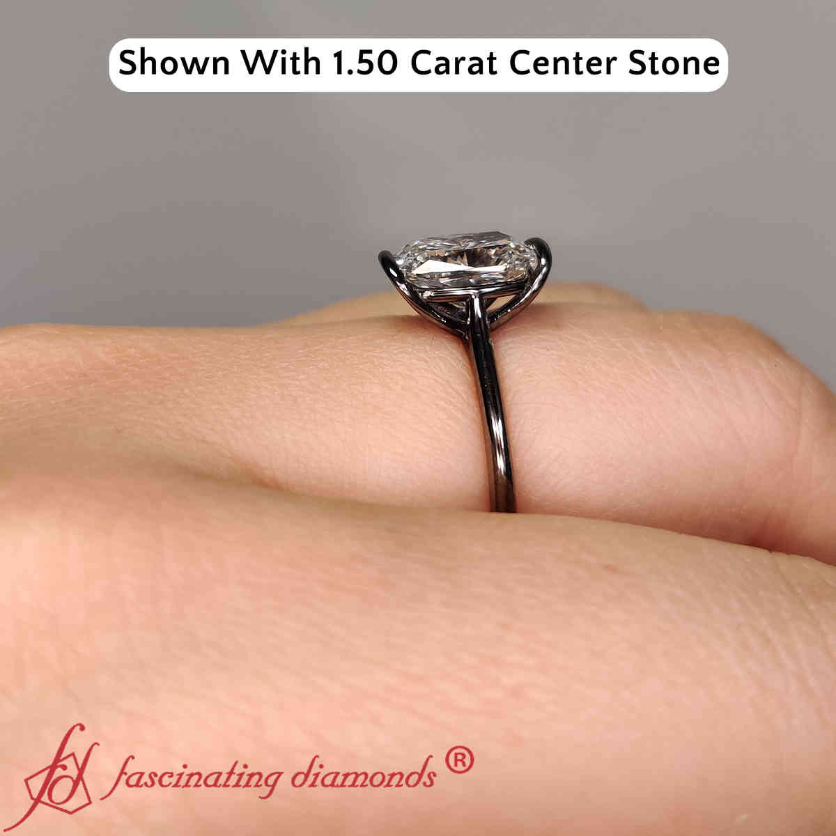 1.50 Carat Cushion Lab Diamond Black Ring with 14K Black Gold White Diamond
